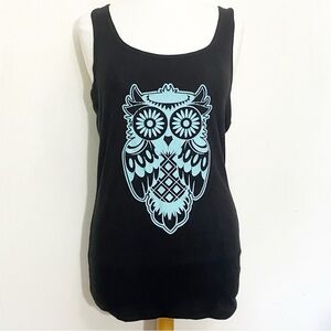 NO BOUNDARIES owl graphic rib knit racer back long cotton blend tank top XXL Jr